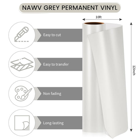 GIRAFVINYL Light Grey Vinyl Permanent 12" x 10ft, Matte Light Grey Adhesive Vinyl for DIY Crafts Mugs Glass Home and Car Decorations...