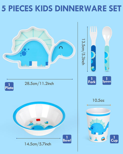 Lehoo Castle Toddler Plates and Bowls Set, Kids Dinnerware Set Includes Plate, Bowls, Toddler Utensils, Cup, Toddler Forks and Spoons, BPA Free, D...