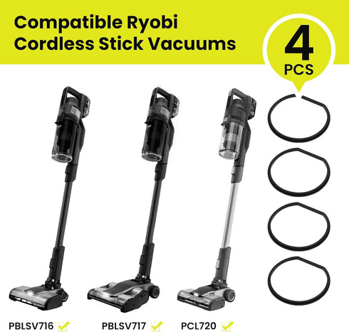 4 Pcs Replacement Gasket for Ryobi 18v Stick Vaccum Dust Bin Lid - Compatible with Models: PCL720, PBLSV716, PBLSV717- Easy-to-Install Seal for Im...