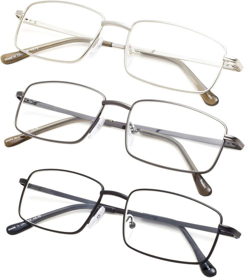 3-pack Large Rectangular Reading Glasses with Spring Temple for Men...