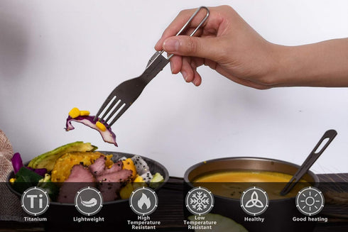 iBasingo Titanium Spork Spoon Fork Knife with Folding Handle Ultralight Dinnerware Utensils for Camping Outdoor Picnic Hiking Travel Home use...