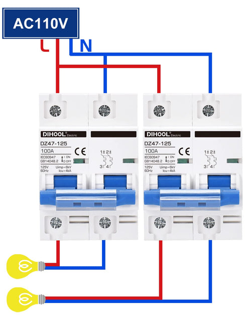 DIHOOL 100 Amp Circuit Breaker DIN Rail Mount 2 Pole AC 110V Low Voltage disconnect switch...