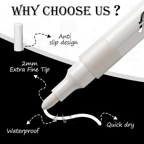 White Markers Pen, 8 Pack White Paint Pens, Fine Tip, Acrylic White Permanent Markers for Black Paper, Sketching, Drawing, Wood, Rock, Tyres, Plas...