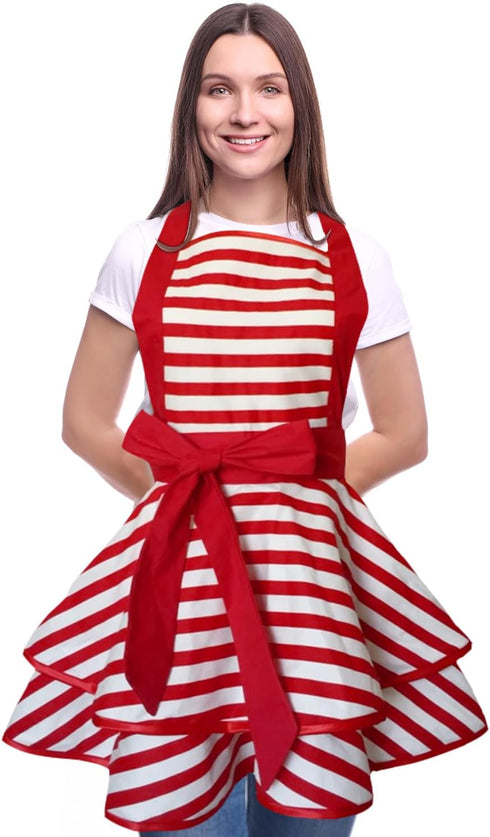 Violet Mist Cute Lovely Retro Aprons for Women Girls Ladies Sexy Vintage Aprons Christmas Apron Red Striped Vintage 50s Apron kawaii Cooking Kitch...