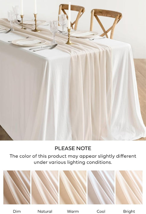 Ling's Moment 10Ft Nude Sheer Chiffon Like Table Runner Champagne Tulle Table Runner with Silver Sparkle for Elegant Wedding Rustic Boho Party Bri...