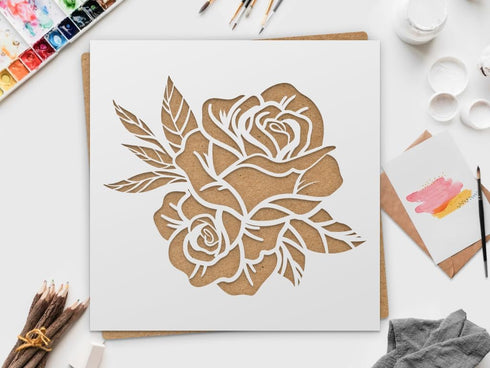 Rose Stencil | DIY Stencils for Artistic Projects | Floral Design | 10x10 Inch Flower Stencil...