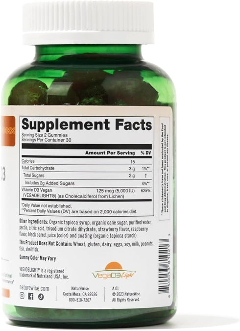 NatureWise Vitamin D3 5000 IU Gummies - Mixed Berry Flavor - Vitamin D Gummies for Adults, Immune Support Supplement, Muscle & Bone Strength - Veg...