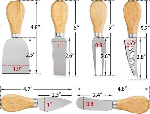 Cheese Knives Set - Cheese Knife, Cheese Spreader, Cheese Fork, Cheese Slicer, Cheese Cutter, Butter Knife – 6PCS Mini Stainless Steel Cheese Kniv...