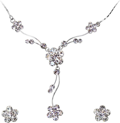 Faship Gorgeous Rhinestone Crystal Floral Necklace Earrings Set...