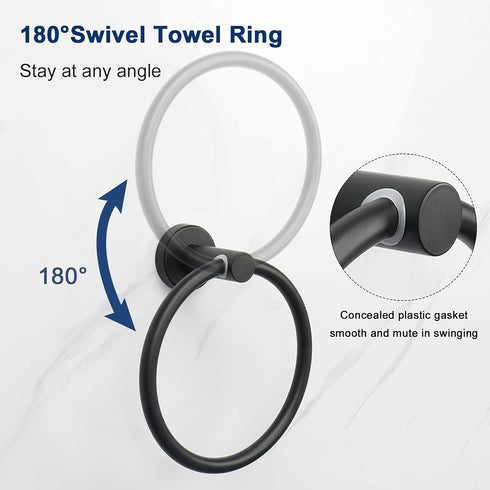 NearMoon Bath Towel Ring, Bathroom Hardware Accessories-Thicken Stainless Steel Hand Towel Holder for Bathroom, Modern Round Towel Hanger Wall Mou...