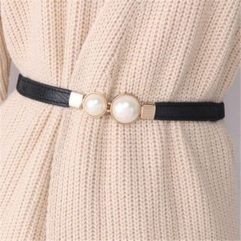 Skinny Belts for Women ,Pearl Belts Fashion Dress Belts Stretch Women Waist Belts Plus Size Elastic Waist Band for Dresses, Black, 65x1.5cm...