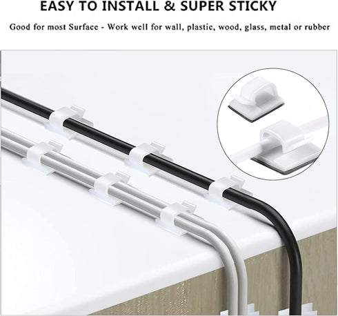 Cord Management Organizer Kit 2 Cable Sleeve Split with 41Self Adhesive Cable Clips Holder, 10pcs and 2 Roll Self Adhesive tie and 100 Fastening C...