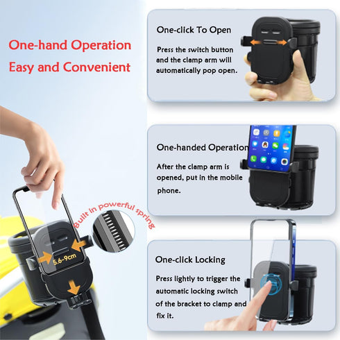 Stroller Cup Holder with Phone Holder,Bike Cup Holder,Freely Rotating and Adjustable 3-in-1 Mobile Phone/Double Bottle Holder for Stroller,Bike,Mo...