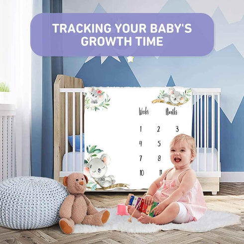 Baby Monthly Milestone Blanket| Koalas Trunk Branch Leaf Wreath | Newborns 1 to 12 Months Unisex Include 4 Frames and 1 Headband 48"x40" BTQQPH126...