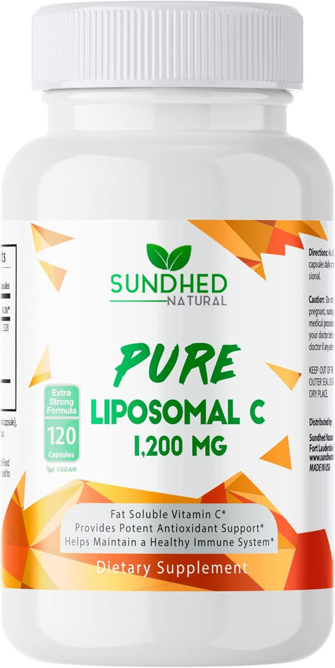 Pure Liposomal Vitamin C - 1200mg Immune System & Collagen health Booster, Anti Aging Skin Vitamins, Sodium Ascorbate, Sunflower Lecithin (120 Cap...