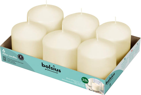 BOLSIUS 6 Ivory Pillar Candles Bulk - 3x3 Inches Candle Set - 25+ Hours Clean Burning - No Palm Oil - 0% Animal Fat - Premium European Quality - U...