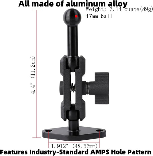 Aluminum AMPS to 17mm Ball Adapter with Extension Rod for Car Phone Holder, Drill Mount Ball Plate Base Meets Industry Standard AMPS Hole Pattern,...