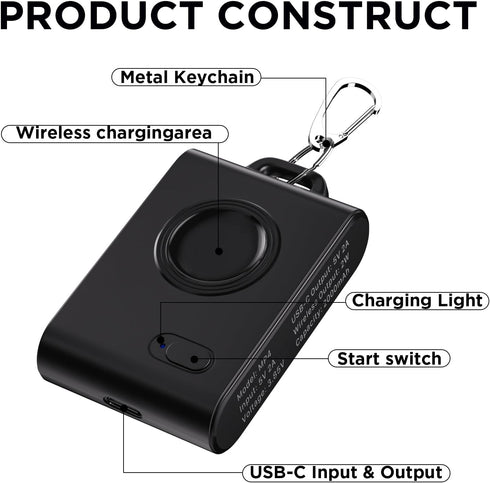 Portable Charger for Apple Watch, 2000mAh Wireless iWatch Portable Charger, Magnetic Power Bank Keychain Travel Smart Watch Charger for Apple Watc...