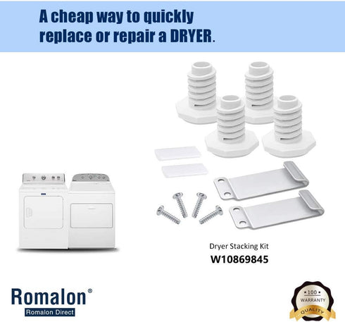 W10869845 Dryer Stacking Kit by Romalon Fit for Whirl-pool Washer And Dryer Replace Number W10298318RP,1862761, 52774, AH3407625 By Romalon