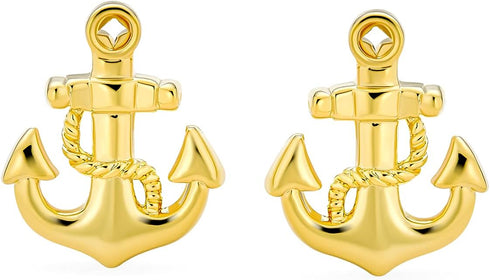 Yacht Boater Sailor Nautical Rope & Boat Anchor Cufflinks For Men Silver Yellow Gold Plated Stainless Steel...