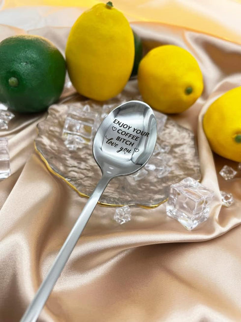 Engraved Coffee Spoons Birthday Christmas Gifts for Friends Couple Gifts for Women Girls Enjoy Your Coffee Bitch Love You Tea Coffee Spoon Gift fo...