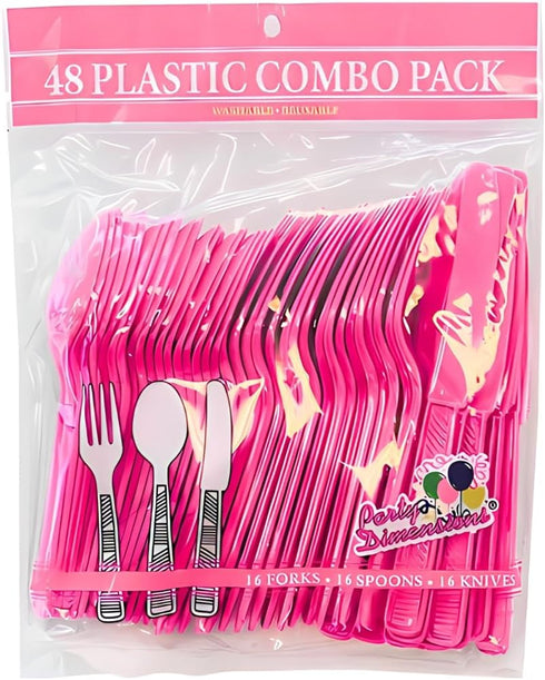 Party Dimensions Plastic Hot Pink | Pack of 48 Cutlery Combo, 48 count...