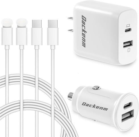 65W USB C Dual Port Fast Wall Charger Block, Car Charger Fast Charging + 2pcs 6.6FT Cable + 60W Dual USB C Car Lighter Charger for iPhone 15/15 Pl...