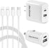 65W USB C Dual Port Fast Wall Charger Block, Car Charger Fast Charging + 2pcs 6.6FT Cable + 60W Dual USB C Car Lighter Charger for iPhone 15/15 Pl...