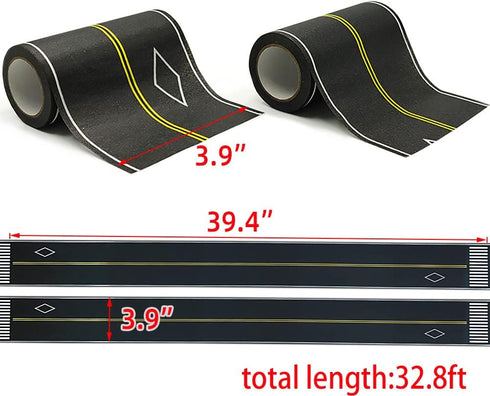 Play Road Tape for Kids Car Toy Road Tape Track, Stick to Floors and Table Flat Surface,No Residue, 2-Pack of 3.9 Inch Wide x 32.8 ft Black Tape f...