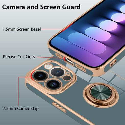 KANGHAR Case Designed for iPhone 15 Pro Max with Phone Ring Stand Full Body Protection Plated Rose Gold Edge Luxury Case for Women Men-Granny Gray...