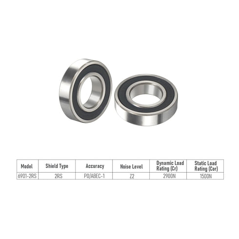 6901-2RS 2 PCS Deep Groove Ball Bearing 12×24×6mm Double Black Rubber Shielded Ball Bearing Chrome Steel P0 Z2 Bearing for Industrial Machine,Powe...