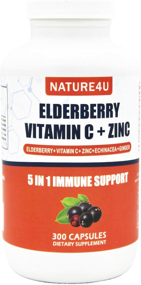 5 in 1 Elderberry Immune Support Supplement, Daily Immune Boosters for Adults Antioxidants Supplement, Elderberry 1000 mg, Vitamin C, Zinc, Echina...