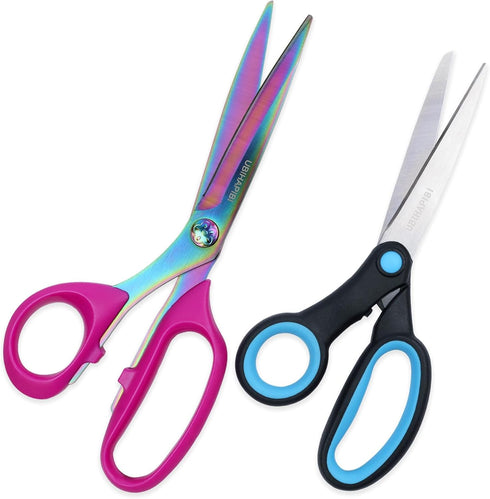 Left Handed Scissors Set - 2-Pack (9" Heavy Duty Titanium Coating Fabric Shears & 8" All Purpose Scissors) for Sewing/Crafting/Office Use, Great f...