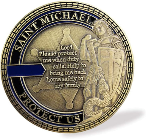 Police Challenge Coin Saint Michael Prayer Dog Tag Pendant Necklace...
