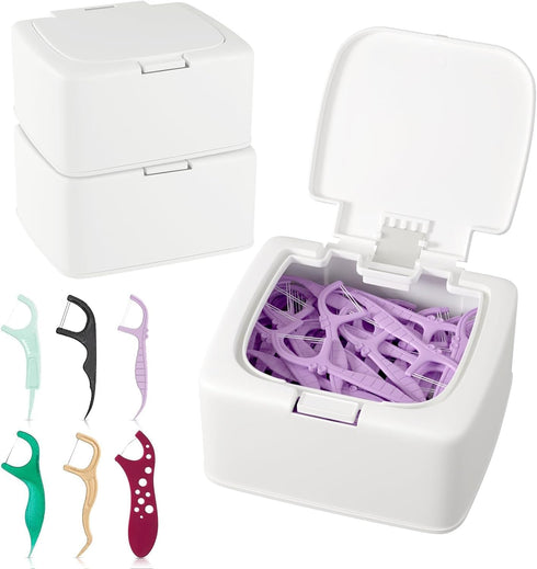 Dental Floss Picks Dispenser with Press Flip Top Cover - Quick Refill, Odor-Free Floss Holder for Home Use, Compact Storage Case...