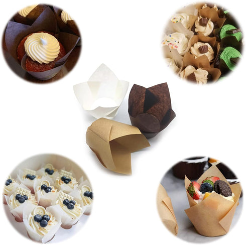 Tulip Cupcake Liners 150-Pack, Premium Standard Greaseproof Baking Cups(White-Natural-Brown)...