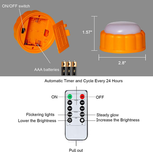 Homemory Halloween Bright LED Pumpkin Lights with Remote Control and Timers, Jack O’ Lantern Lights Battery Operated for Halloween, Fall Decoratio...