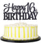 PALASASA Black Glitter Happy 16th Birthday cake topper - 16 Anniversary Party Decoration (16th)...