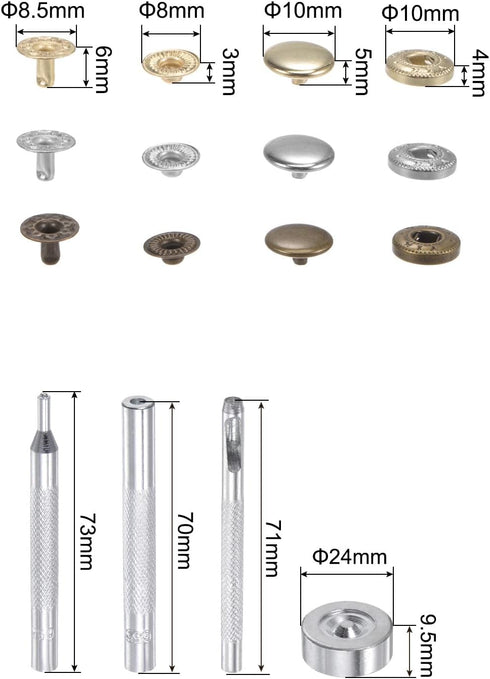uxcell 60 Sets Leather Snap Fasteners Kit 10mm Metal Press Studs Buttons Tool with 4 Setter Tools & Storage Box for Clothing Leather Sewing...
