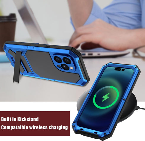 JGY iPhone 14 Pro Max IP68 Waterproof Case iPhone 14 Pro Max Military Metal Stand Case with Screen Protector Slim Full Cover Rugged Durable Shockp...