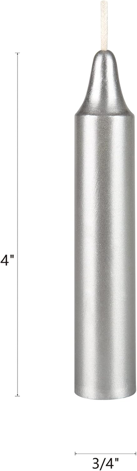 Mega Candles 10 pcs Unscented Silver Exquisite Mini Taper Spell Candles, 4 Inch Tall x 3/4 Inch Diameter, Supreme Chimes, Enchantment, Casting Rit...