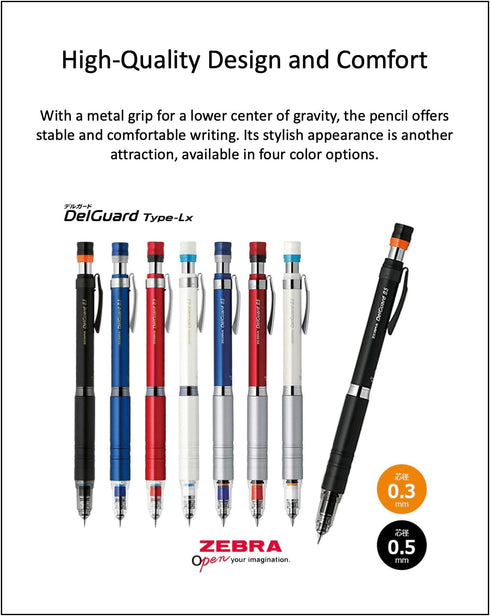 ZEBRA Delguard Type Lx 0.5 Blue and 0.5 HB leads, qullity original Black slim pen case, 1 Count (Pack of 3)...