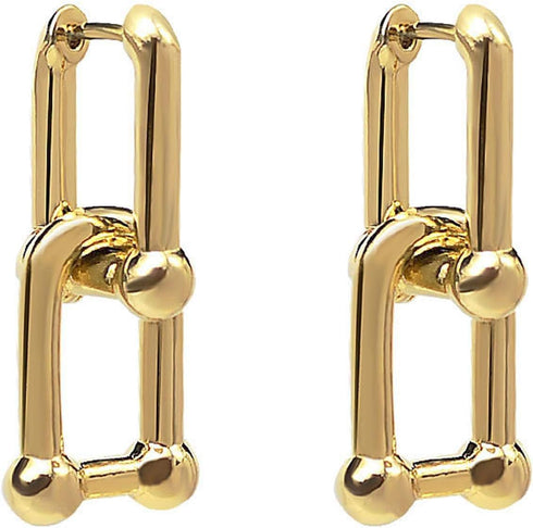 U Shape Pin Chunky Earring Gold Plated Link Chain Chunky Circle Hoop Earrings Chunky U Shaped Pinball Linked Drop Earrings Paperclip Link Dangle E...