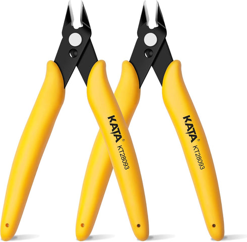 KATA 2-Pack Micro Wire Cutters, Precision Electronics Flush Cutter and Side Cutting Pliers for Electronics, Jewelry, Model Kits, Yellow...