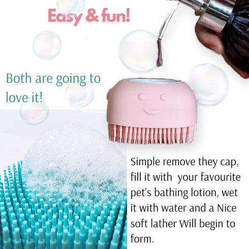 1 Pc. Pet Bath Brush with Shampoo Dispenser - Soft Silicone - For Dog, Cat, Puppy - Dog scrubbers, Pet Soap Brush, Stuff for Dog & Cat, Puppy Sham...