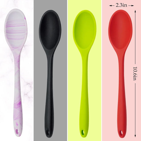 4 Pcs Silicone Spoons for Cooking, 10.6'' Large Mixing Spoon for Cooking Heat Resistant Basting Spoon Serving Spoon, Non Stick Kitchen Utensil Spo...