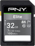 PNY 32GB Elite Class 10 U1 V10 SDHC Flash Memory Card - 100MB/s, Class 10, U1, V10, Full HD, UHS-I, Full Size SD...