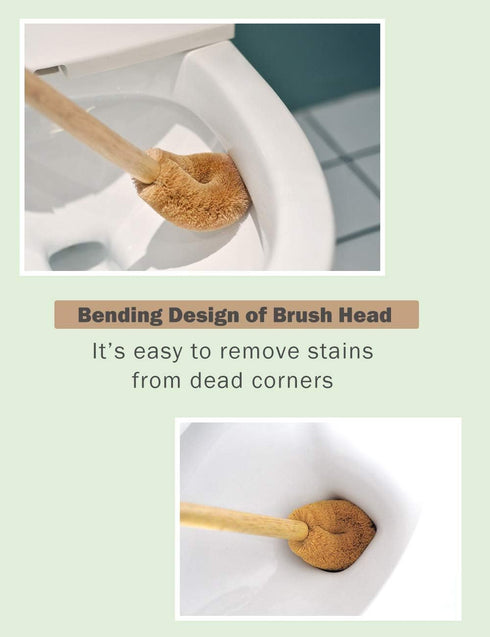 Updated Modern Version Toilet Bowl Brush, Natural Coconut Fiber Brush Head and Beechwood Handle for Bathroom Toilet - Sturdy, Deep Cleaning, Eco-F...