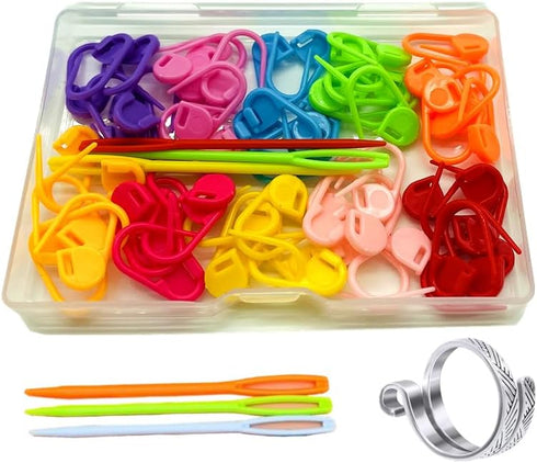 Stitch Markers 10 Colors Knitting Crochet Locking 60/160Pcs Stitch Needle Clip Counter with 3 Plastic Needle Randomly and 1 Knitting Crochet Loop ...