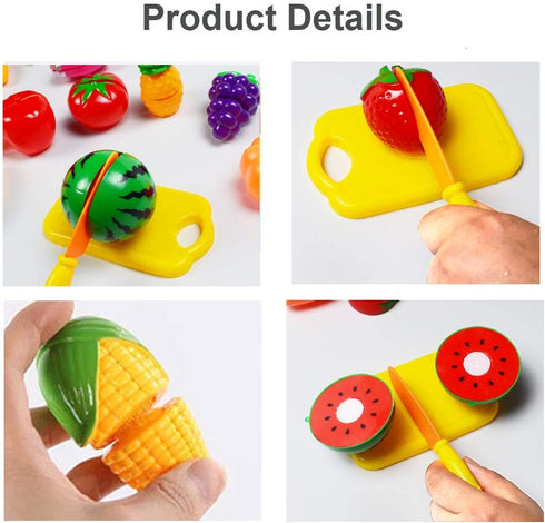Cutting Fruits Vegetables Set, 16 Pack Play Kitchen Plastic Cutting Food for Kids Pretend Play Kitchen Toys Educational Food Toys for Children Gir...